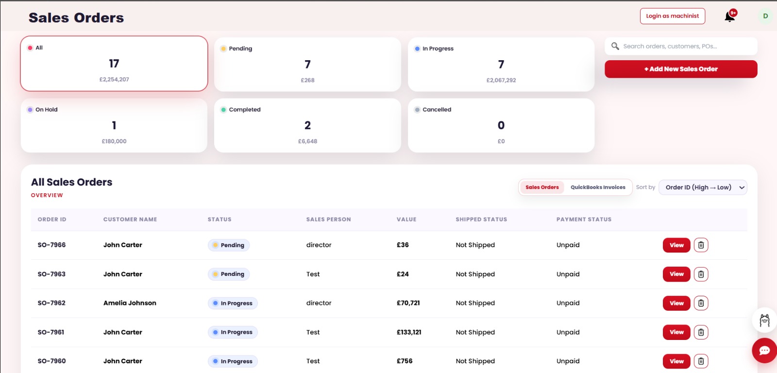 Sales order workspace screenshot
